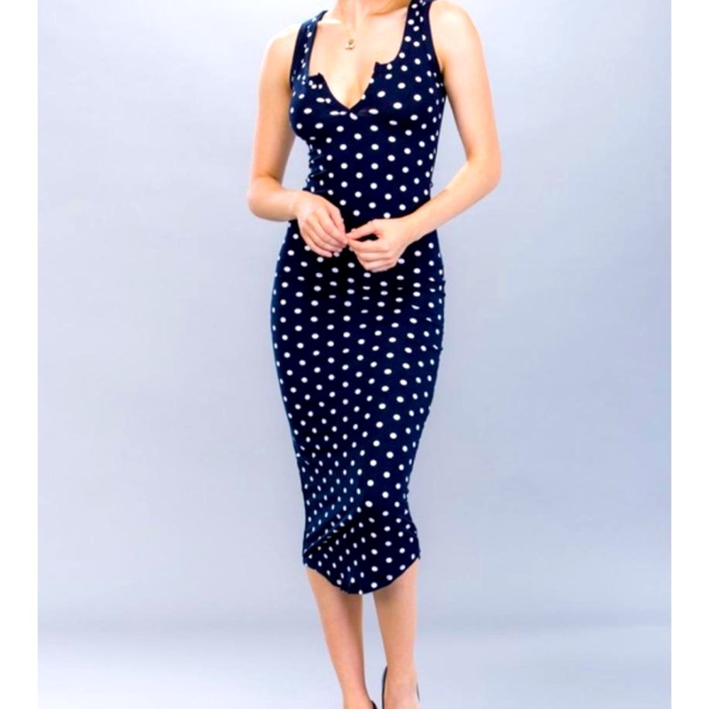 Flirty Split-Neck Polka-Dot Bodycon Dress